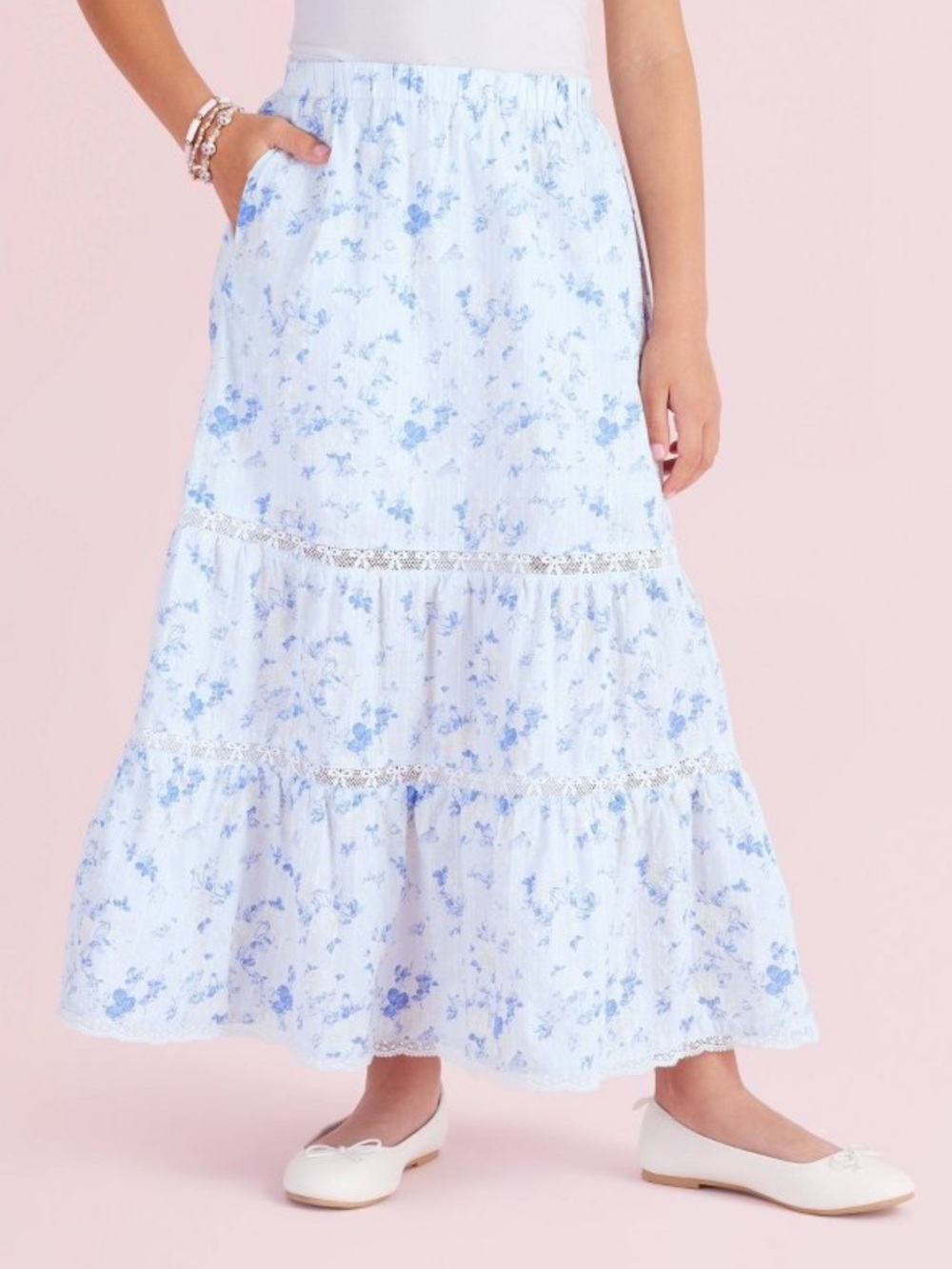 Loveshackfancy isla everblooming rosettes tiered maxi skirt - Picture 1 of 6